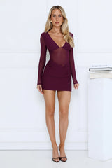 Desire High Long Sleeve Mini Dress Plum