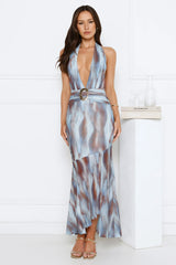 Simple Aura Halter Maxi Dress Blue