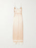 Lace-trimmed silk satin maxi dress