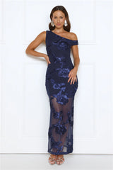 Bloom Soirée Off Shoulder Maxi Dress Navy