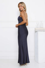 Radiant Rendezvous Satin Maxi Dress Navy