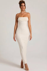 Embellished Bandeau Cowl Neck Maxi Dress in Snow