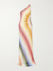 Striped ruched crochet-knit maxi dress