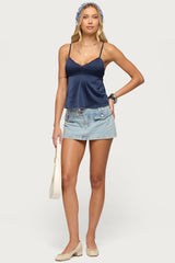 Blanca Satin Effect Lace Trim Tank Top