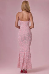 Embellished Square Neck Maxi Dress in Blush