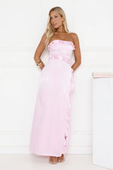 Seaside Eternity Strapless Satin Maxi Dress Pink