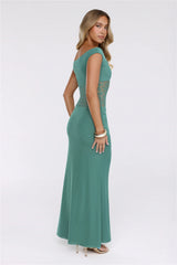Grace Notes Off Shoulder Mesh Maxi Dress Teal