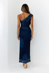 Mischief Glow Off Shoulder Mesh Maxi Dress Navy