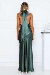Cherry Glow Halter Satin Maxi Dress Teal