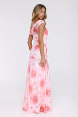 Florals Like You Off Shoulder Mesh Maxi Dress Pink