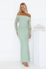 Glam Mesh Off-Shoulder Maxi Dress Mint