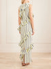 Spiral ruffled striped cotton maxi dress