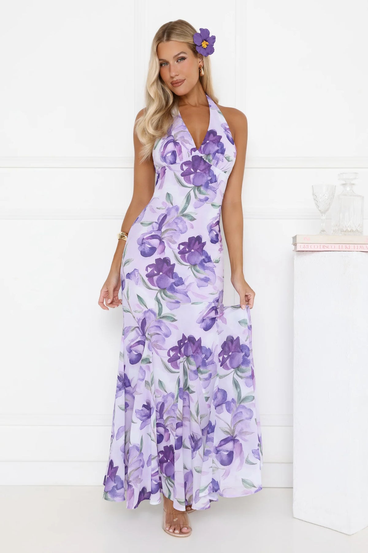 Sunset Flora Halter Maxi Dress Lilac