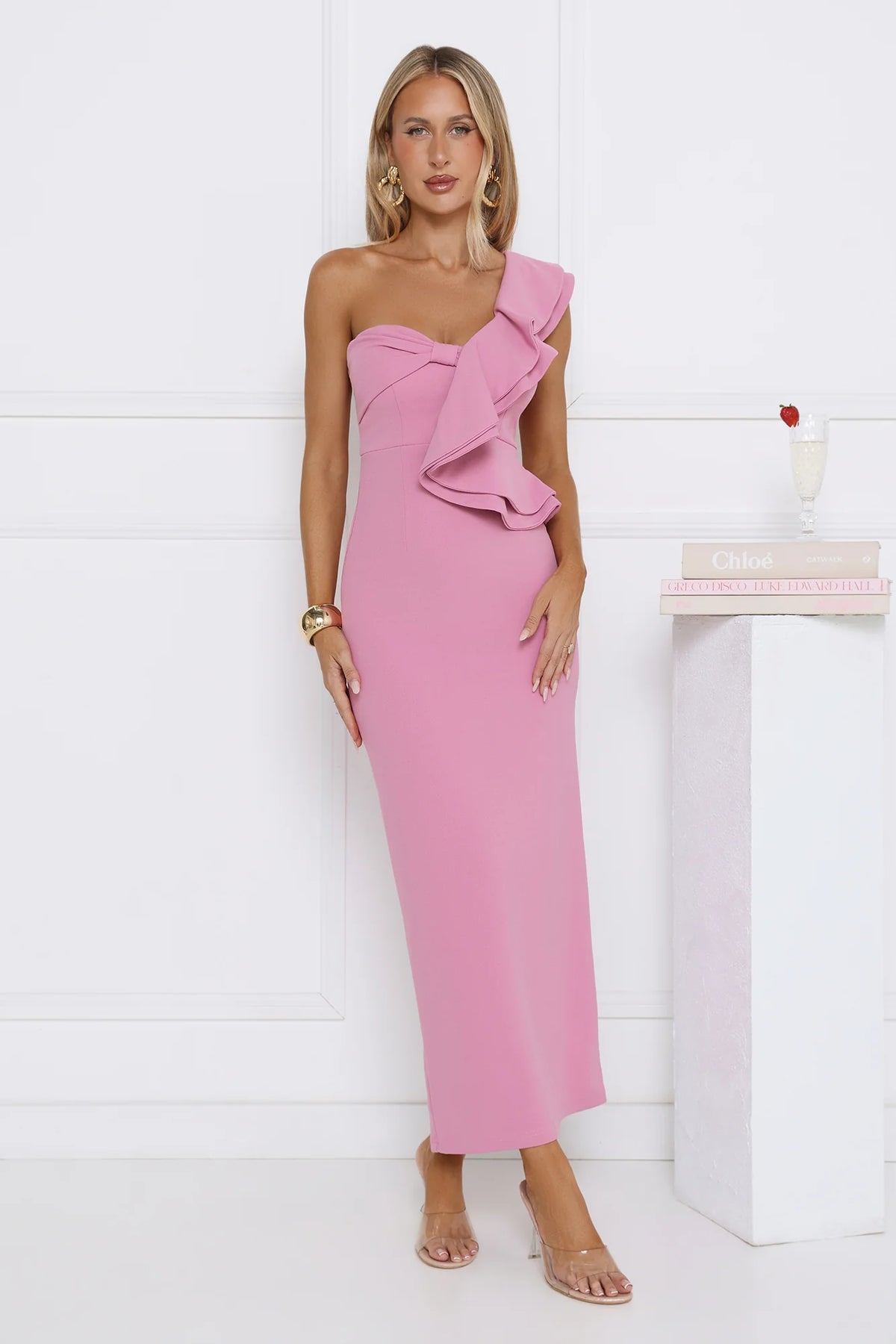 City Girl Energy One Shoulder Maxi Dress Pink