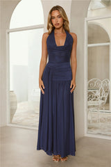 Say Less Energy Halter Mesh Maxi Dress Navy