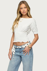 Emanuelle Smocked Boat Neck Top