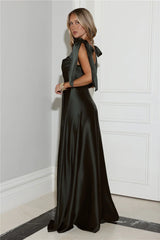 Considered Beauty Satin Maxi Dress Dark Green