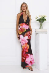 Soft Petal Energy Halter Maxi Dress Floral