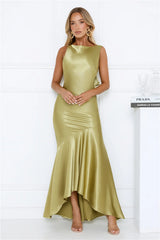 Bespoke Beauty Satin Maxi Dress Olive