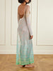 Open-back dégradé embroidered metallic crochet-knit maxi dress