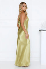 Bespoke Beauty Satin Maxi Dress Olive
