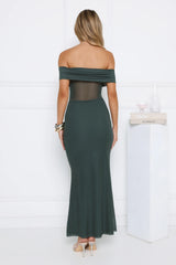 Nightfall Glitter Off Shoulder Maxi Dress Teal