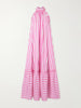 Melinda ruched striped cotton-poplin halterneck maxi dress