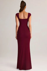 Modal Sweetheart-Neck Cowl-Waist Maxi Dress in Wine