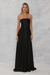 The Serina Strapless Satin Maxi Dress Black