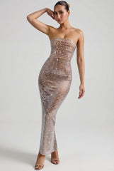 Embellished Bandeau Maxi Dress in Almond