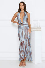 Simple Aura Halter Maxi Dress Blue