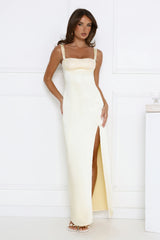 Headturner Energy Satin Maxi Dress Yellow