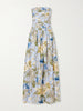 Montreal strapless pleated floral-print cotton-poplin maxi dress
