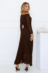 Chic Mesh One Shoulder Maxi Dress Brown