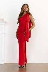 Nightfall Radiance One Shoulder Maxi Dress Red