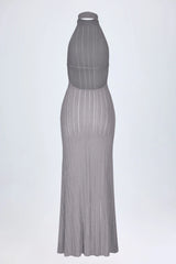 Backless Halterneck Maxi Dress in Silver