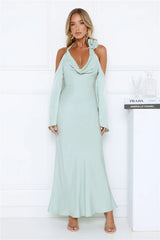Satin Edge Halter Maxi Dress Sage