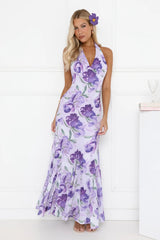 Sunset Flora Halter Maxi Dress Lilac