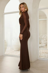 Twist Of Luxe Mesh Long Sleeve Maxi Dress Chocolate