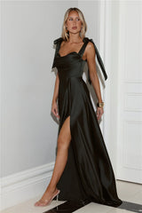 Considered Beauty Satin Maxi Dress Dark Green
