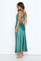 Best Yet Satin Maxi Dress Emerald