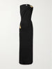 Gathered embellished crepe-jersey maxi dress