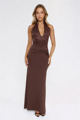 Always That Girl Halter Maxi Dress Brown