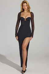Embellished Side Split Maxi Dress in Black