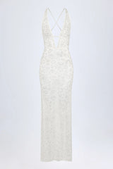 Embellished Backless Maxi Dress in White
