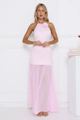 Twilight Soirée Halter Satin Maxi Dress Pink