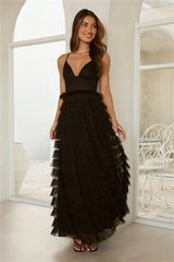 Drama Queen Tulle Tiered Maxi Dress Black