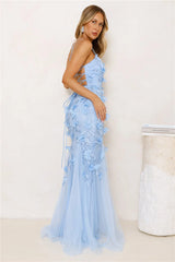 Petals In The Night Mesh Maxi Dress Blue