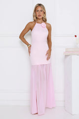 Twilight Soirée Halter Satin Maxi Dress Pink