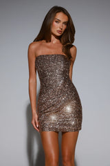 Liquid Luxe Strapless Sequin Mini Dress Gold